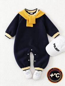SHEIN Infant (Boy) Yellow Shawl Blue Bodysuit, Casual Style Suitable For Holiday, Outing, Christmas, Halloween - Royal Blue - View 1