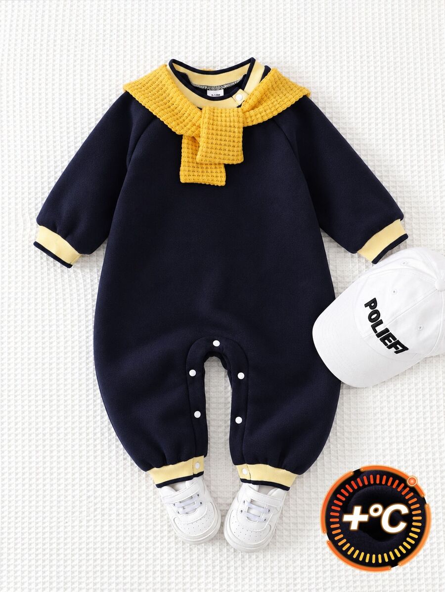 SHEIN Infant (Boy) Yellow Shawl Blue Bodysuit, Casual Style Suitable For Holiday, Outing, Christmas, Halloween - Royal Blue - View 1