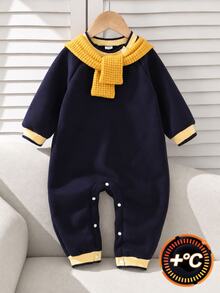SHEIN Infant (Boy) Yellow Shawl Blue Bodysuit, Casual Style Suitable For Holiday, Outing, Christmas, Halloween - Royal Blue - View 8