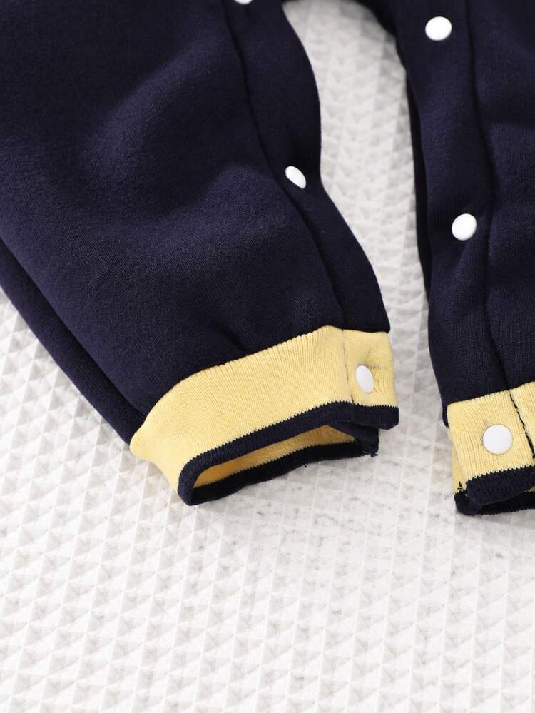SHEIN 嬰兒（男孩）黃色披肩藍色連身衣，休閒風格，適合度假、外出、聖誕節、萬聖節 - 寶藍色 - 查看 3
