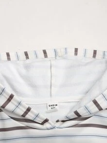 SHEIN 青少年女孩秋冬休閒童裝針織條紋印花抓絨內裡加厚連帽套頭衛衣，適合返校與日常穿著 - 彩色 - 查看 6