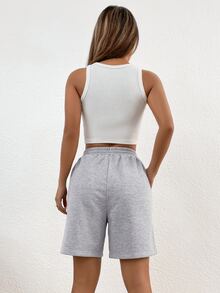 SHEIN EZwear 素色腰上打結斜口袋短褲 - 灰色 - 查看 2