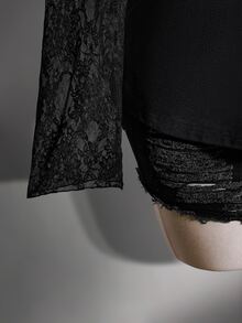 SHEIN ICON Women's Plus Size Lace Patchwork 2 In 1 Black Asymmetrical Shoulder T-Shirt Fall - Black - View 5