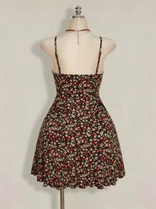SHEIN ICON Plus Size Fitted Ditsy Floral Print Sun Dress For Women, Perfect Summer, Back-To-School, Dances Office, Other Occasions , Cute - Multicolor - View 5