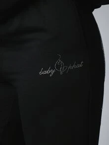 BABYPHAT Rhinestone Logo Straight Leg Casual Pants With Elastic Waist Full Length Side Pockets Relaxed Fit Fall Winter Everyday Style - Black - View 4