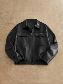 Mainfolk Men's Zipper Pocket Casual Versatile Daily Wear Long Sleeve Jacket, Spring, Outdoor - Black - View 2