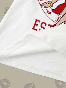 Betty Boop x SHEIN Plus Size Women's Letter Cartoon Print Round Neck Short Sleeve Casual T-Shirt - White - View 7