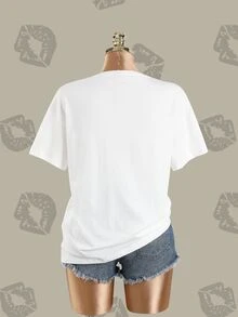 Betty Boop x SHEIN Casual kortärmad T-shirt för kvinnor med tecknat tryck för dagligt bruk - Vitt - Visa 6