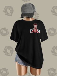 Betty Boop x SHEIN تي شيرت صيفي كاجوال بطباعة كرتونية مقاس كبير - أبيض - مشاهدة 3