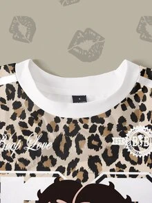 Betty Boop x SHEIN Women's Letter Cartoon Print Casual Everyday Long Sleeve Sweatshirt - White - View 4