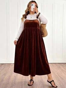 SHEIN CURVE+ Plus Size Casual Solid Color Dress For Autumn Christmas - Coffee Brown - View 2