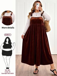 SHEIN CURVE+ Plus Size Casual Solid Color Dress For Autumn Christmas - Coffee Brown - View 1