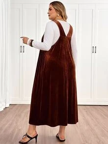 SHEIN CURVE+ Plus Size Casual Solid Color Dress For Autumn Christmas - Coffee Brown - View 6