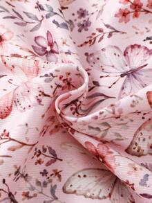 SHEIN Snug Fit Pajama Set For Girls Long Sleeve Top And Pants Elegant Fairy Princess Sweet Style Floral Butterfly Print 7th Birthday Pink Autumn - Baby Pink - View 7