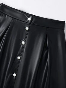 GlowEve CURVE Plus Size Women's Minimalist Daily Commute PU Leather Fabric With Pearl Decor Buckle A-Line Skirt Fall - Black - View 6