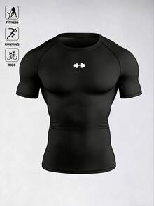 Gym Rark Kaos Pria Lengan Pendek Raglan Motif Barbel Kasual untuk Olahraga Kebugaran, Kaos Pas Badan, Kerah Bulat, Kaos Kompresi Pria, Gym - Hitam - View 3