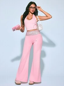 SHEIN Sovereign Charm Polka Dot Waistband Flared Yoga Sports Leggings - Multicolor - View 8