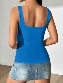 Fiercella Fiercella Women Summer Slim Fit Ruched Detail Crop Tank Top - Blue - View 3