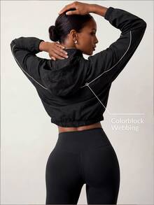 Zivah Women's Colorblock Long Sleeve Top And Pants Casual Daily Sports Set - Black - View 10