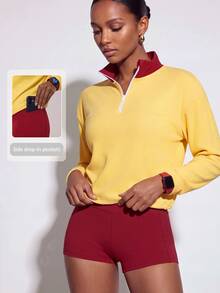 Zivah Women's Colorblock Long Sleeve Top And Shorts Casual Daily Sports Set - Multicolor - View 9