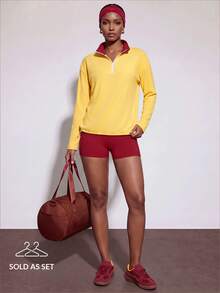 Zivah Women's Colorblock Long Sleeve Top And Shorts Casual Daily Sports Set - Multicolor - View 8