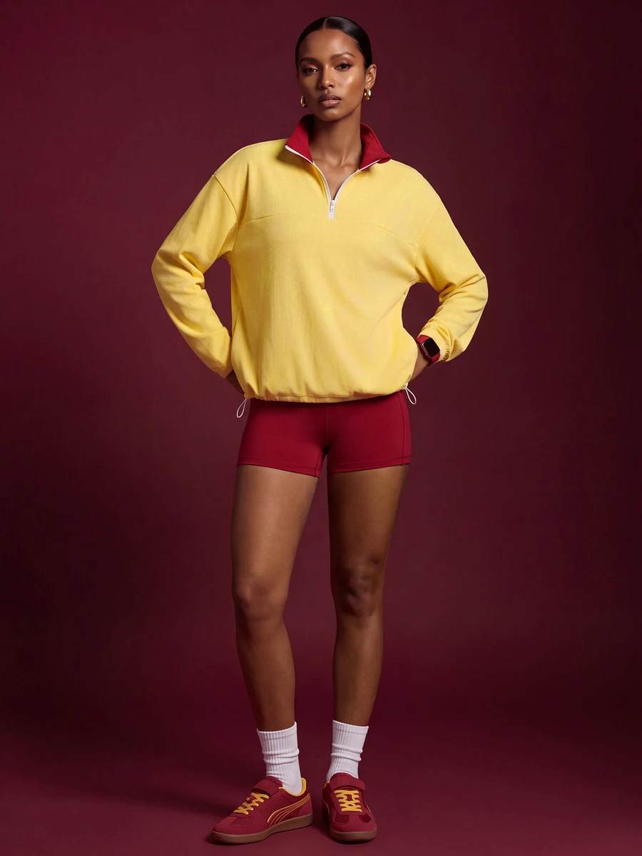 Zivah Women's Colorblock Long Sleeve Top And Shorts Casual Daily Sports Set