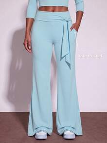 Zivah Women's Solid Color Long Sleeve Top And Pants Casual Daily Sports Set - Blue - View 8