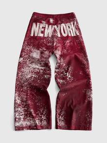 ROMWE MEN Goth Men's Fashion Letter Print Denim Jeans - Multicolor - View 10