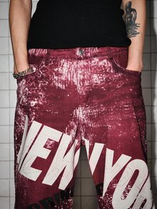 ROMWE MEN Goth Men's Fashion Letter Print Denim Jeans - Multicolor - View 2