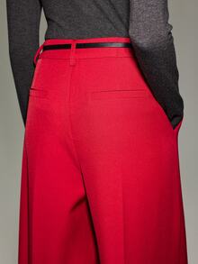 Anewsta Essential Women's Spring/Autumn New Modern Retro Commute Casual Minimalist Fashion Date Shopping Versatile Belt Buckle Decor Drape Wide Leg Long Pants - Flame scarlet - View 8