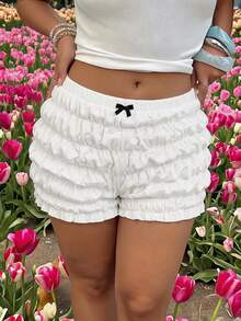 SHEIN MOD 大尺碼番茄女孩風 Polo 娃娃洋裝 Modchic 可愛蝴蝶結百褶迷你短褲女款 白色居家晚裝生日穿搭 - 白色 - 查看 6