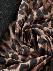 SHEIN Plus Size Women's Best-Selling Elegant Classic Leopard Print Lace Trim Patchwork Mid-Length Shawl Cardigan, Minimalist Slimming Cut Design, Suitable For Daily Commute, Outings, Dates And Gatherings - Multicolor - View 4