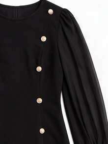 Miaspire Middle-Aged Women Mesh Patchwork Casual Daily Summer Dress - Black - View 3