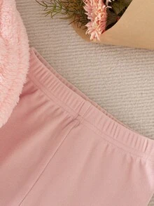 SHEIN Girls Toddler 3D Bear Patchwork Bow Decor Round Neck Long Sleeve Fleece Top Matching Straight Leg Pants Baby Two Pieces Set Fall 7th Birthday White - Pink - View 7