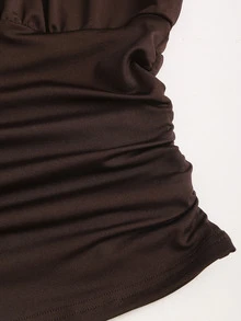 Sweetra Women's New Fashion Sexy Versatile Knit V-Neck T-Shirt, Waist Drawstring, Shoulder Sleeve Design Night Out Party All Shades Of Brown Summer - Brown - View 7