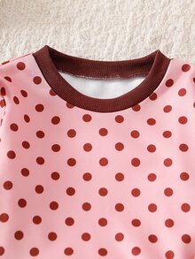 SHEIN Genkimix Kids 2件組女童幼兒極簡時尚粉色蝴蝶結黑色上衣與粉色長褲運動套裝 - 藕粉色 - 查看 4