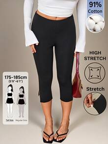 SHEIN Tall Tall Women's Casual Elegant Commuter Fashion Side-Slit Mid-Length Pants - Black - View 1
