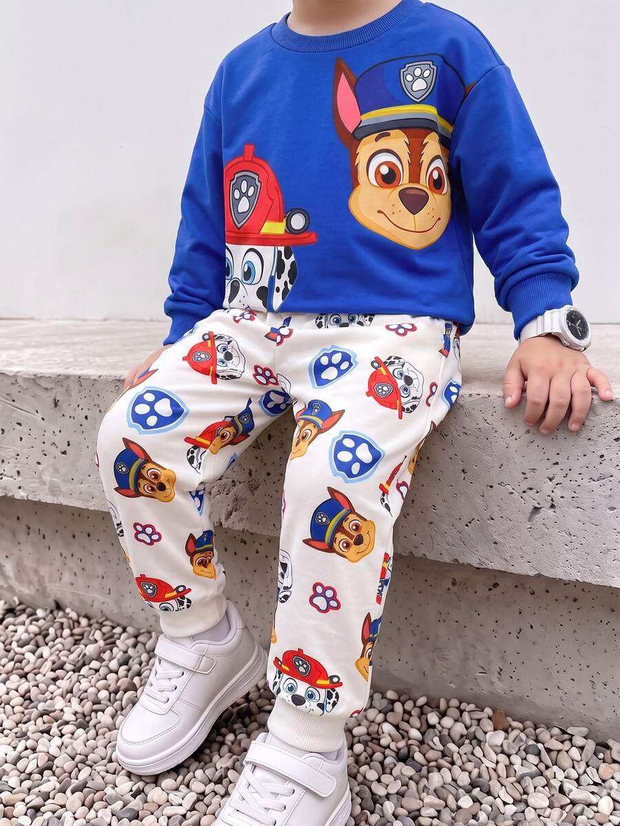 SHEIN | PAW Patrol 2件組男孩卡通圖案長袖運動衫與長褲套裝 休閒運動服 日常穿著 秋冬款 - 彩色 - 查看 1