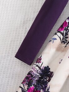 SHEIN 少女針織圓領休閒拼接梭織花卉下擺休閒洋裝 - 紫色 - 查看 6