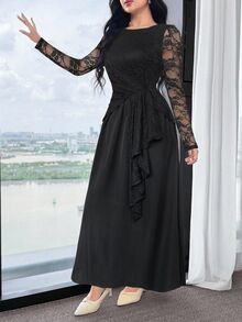Feyla 女式纯色蕾丝拼布连衣裙 - 黑色 - 查看 6