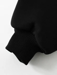 SHEIN Tween女孩美式字母印花衛衣與寬腿褲2件套，寬鬆圓領長袖上衣 + 垂墜直筒長褲，柔軟針織面料，春秋休閒灰色運動服 - 黑色 - 查看 6