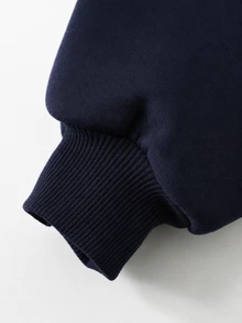SHEIN 青少年女孩美式字母印花衛衣與寬腿褲2件套，寬鬆圓領長袖上衣 + 垂墜直筒褲，柔軟針織面料，春秋休閒灰色運動服 - 藏蓝色 - 查看 6