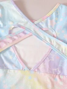 SHEIN 女童可愛針織彩色星星圖案連身運動服 - 紫色 - 查看 6
