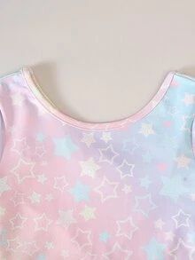 SHEIN 女童可愛針織彩色星星圖案連身運動服 - 紫色 - 查看 5