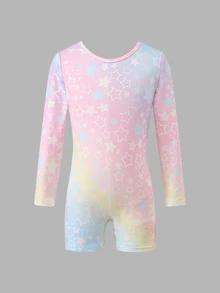 SHEIN 女童可愛針織彩色星星圖案連身運動服 - 紫色 - 查看 3