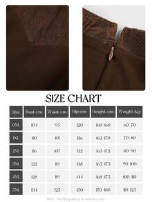 Modelyn Plus Size Women's Brown Knit Long Sleeve Lace Patchwork Cinched Waist A-Line Elegant Romantic Dress - Brown - View 7