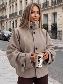 Easura جاكيت نسائي مقاس كبير بتصميم عتيق وياقة واقفة ونقشة عظم السمكة، نحيف، متعدد الاستخدامات 2 في 1، للخريف/الشتاء، مناسب للخروجات الخارجية والمواعيد والتسوق اليومي والتنقل العملي الخفيف - كاكي - مشاهدة 5