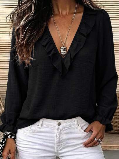 Linhara CURVE Women's Plus Size V-Neck Long Sleeve Blouse, Pastoral Casual Top Fall