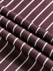 Poshavie Poshavie Plus Size Striped Print VNeck Fitted LongSleeve Blouse, Belted Waist Peplum Ruffle Hem Casual Shirt For Daily, GoingOut & Vacation Wear - Brown - View 8