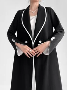 Al Najma 女士时尚优雅朴素长袖阿拉伯长袍，优雅工作服长袍，带有极简领口细节 - 黑色 - 查看 8